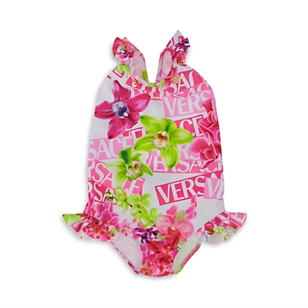 Versace Girls' Orchid & Logo Print Swimsuit - Baby 9/12 months